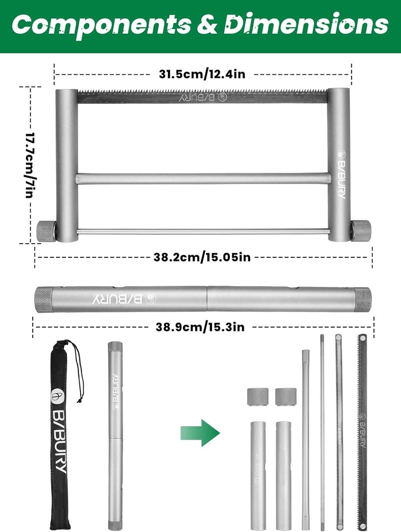 BIBURY Folding Hand Saw Outdoor Survival Tools, Portable Folding Wood Saw with 2pcs Replaceable 12.4” Blade & Buckle Cloth Bag, Aluminium Alloy Camping Pruning Tree Hand Saw for Gardening - Image 2